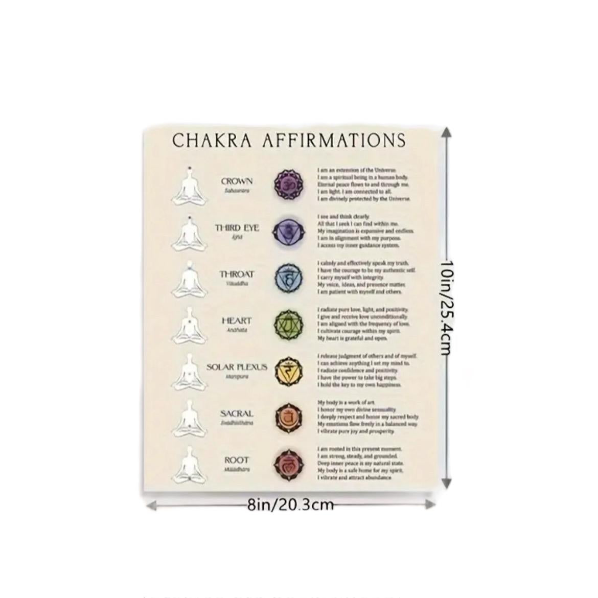 Chakra Affirmations Wall Art Poster for Yoga, Meditation & Healing - 8x10 Inch Spiritual Home Decor - Ornaments, Room Artistic Decoration Photo Print