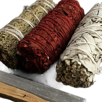 White Sage, Cedarwood, Dragon's Blood Sage, Palo Santo, Abalone Shell Incense Kit - Ideal for Gifting